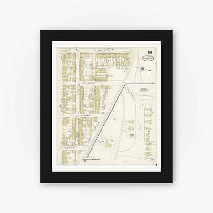 Old map wall art mockup — black gallery frame with white mat — Sanborn Fire Insurance Map from Shenandoah, Schuylkill County, Pennsylvania (1913), Sheet #0010