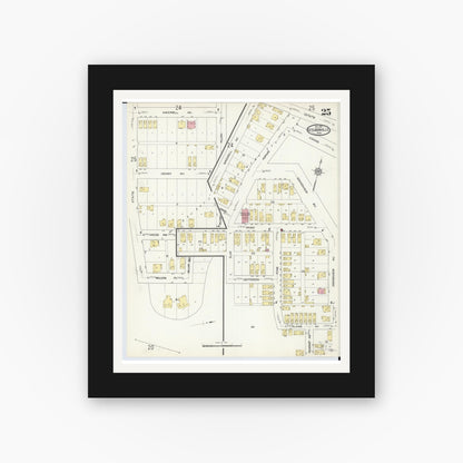 Old map wall art mockup — black gallery frame with white mat — Sanborn Fire Insurance Map from Steubenville, Jefferson County, Ohio (1913), Sheet #0025