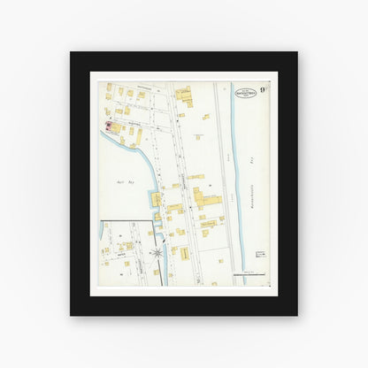Old map wall art mockup — black gallery frame with white mat — Sanborn Fire Insurance Map from Nantasket Beach, Plymouth County, Massachusetts (1903), Sheet #0009
