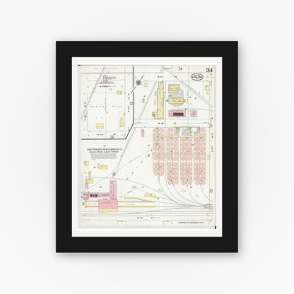 Old map wall art mockup — black gallery frame with white mat — Sanborn Fire Insurance Map from Ashland, Ashland County, Wisconsin (1909), Sheet #0034