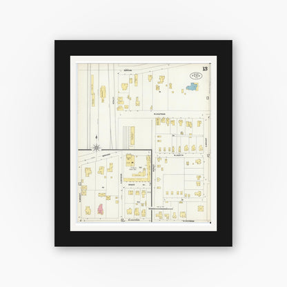 Old map wall art mockup — black gallery frame with white mat — Sanborn Fire Insurance Map from Paris, Lamar County, Texas (1902), Sheet #0013