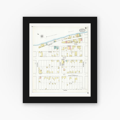 Old map wall art mockup — black gallery frame with white mat — Sanborn Fire Insurance Map from Sabula, Jackson County, Iowa (1893), Sheet #0002