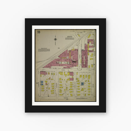 Old map wall art mockup — black gallery frame with white mat — Sanborn Fire Insurance Map from Kenosha, Kenosha County, Wisconsin. (1918), Sheet 37