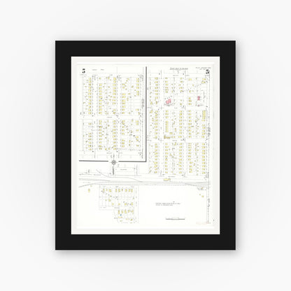 Old map wall art mockup — black gallery frame with white mat — Sanborn Fire Insurance Map from Valley Junction, Polk County, Iowa (1937), Sheet #0005