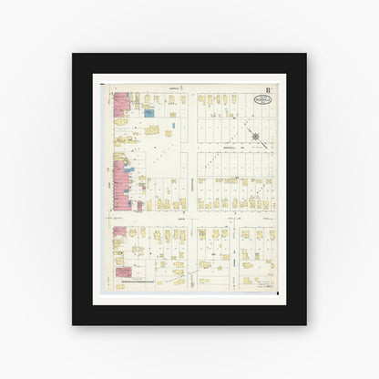 Old map wall art mockup — black gallery frame with white mat — Sanborn Fire Insurance Map from Hicksville, Defiance County, Ohio (1913), Sheet #0008