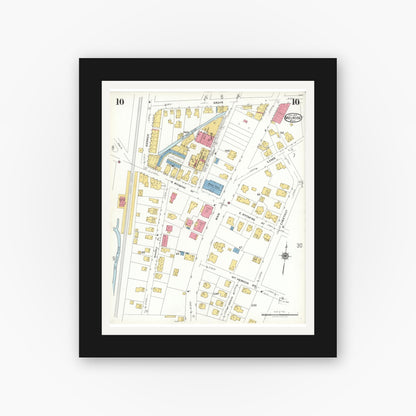 Old map wall art mockup — black gallery frame with white mat — Sanborn Fire Insurance Map from Melrose, Middlesex County, Massachusetts (1923), Sheet #0010