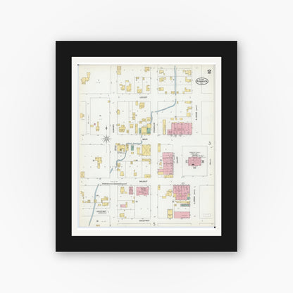 Old map wall art mockup — black gallery frame with white mat — Sanborn Fire Insurance Map from Robinson, Crawford County, Illinois (1899), Sheet #0002