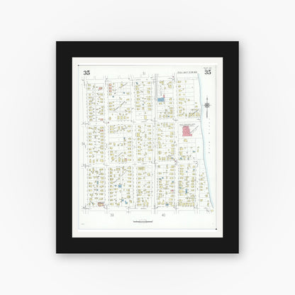 Old map wall art mockup — black gallery frame with white mat — Sanborn Fire Insurance Map from Beloit, Rock County, Wisconsin (1939), Sheet #0035