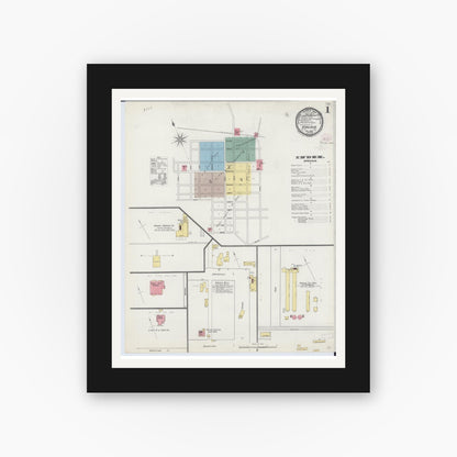 Old map wall art mockup — black gallery frame with white mat — Sanborn Fire Insurance Map from Virginia, Cass County, Illinois (1894), Sheet #0001