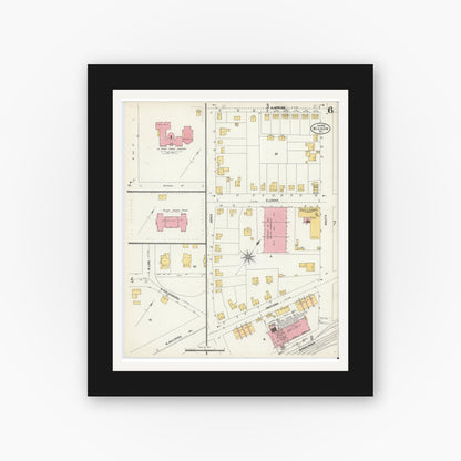 Old map wall art mockup — black gallery frame with white mat — Sanborn Fire Insurance Map from Wilson, Wilson County, North Carolina (1903), Sheet #0006