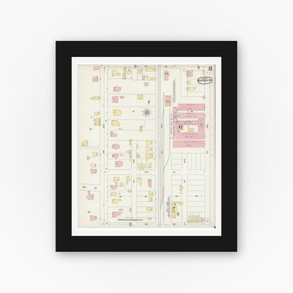 Old map wall art mockup — black gallery frame with white mat — Sanborn Fire Insurance Map from New Brighton, Beaver County, Pennsylvania (1896), Sheet #0008