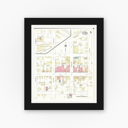 Old map wall art mockup — black gallery frame with white mat — Sanborn Fire Insurance Map from Sumner, Bremer County, Iowa (1913), Sheet #0003