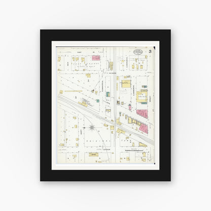 Old map wall art mockup — black gallery frame with white mat — Sanborn Fire Insurance Map from Chenoa, McLean County, Illinois (1907), Sheet #0003