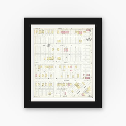 Old map wall art mockup — black gallery frame with white mat — Sanborn Fire Insurance Map from Whiting, Lake County, Indiana (1907), Sheet #0002