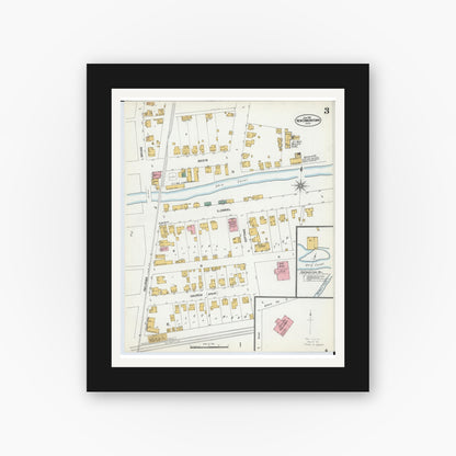 Old map wall art mockup — black gallery frame with white mat — Sanborn Fire Insurance Map from Newcomerstown, Tuscarawas County, Ohio (1901), Sheet #0003
