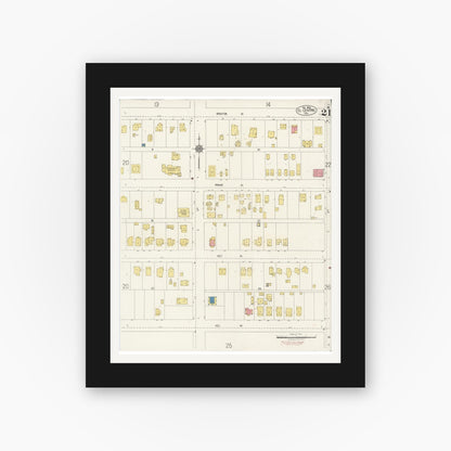 Old map wall art mockup — black gallery frame with white mat — Sanborn Fire Insurance Map from El Centro, Imperial County, California (1922), Sheet #0021