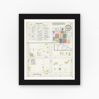 Old map wall art mockup — black gallery frame with white mat — Sanborn Fire Insurance Map from Orlando, Orange County, Florida (1903), Sheet #0001