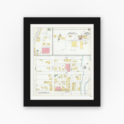 Old map wall art mockup — black gallery frame with white mat — Sanborn Fire Insurance Map from Wharton, Wharton County, Texas (1900), Sheet #0002