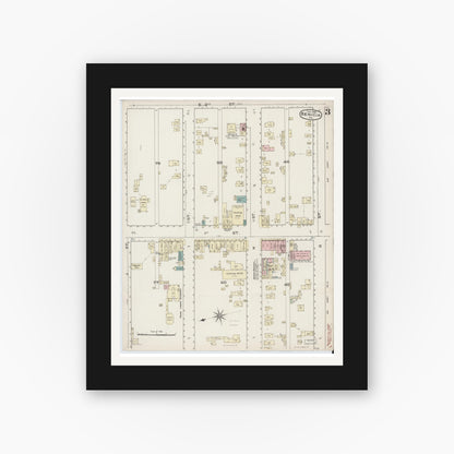 Old map wall art mockup — black gallery frame with white mat — Sanborn Fire Insurance Map from Benicia, Solano County, California (1886), Sheet #0003
