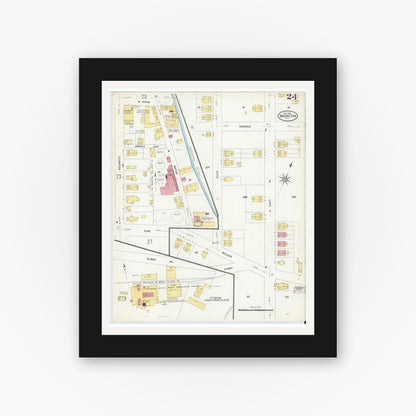 Old map wall art mockup — black gallery frame with white mat — Sanborn Fire Insurance Map from Bridgeton, Cumberland County, New Jersey (1908), Sheet #0024