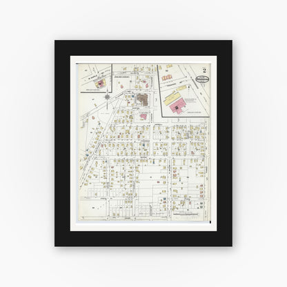 Old map wall art mockup — black gallery frame with white mat — Sanborn Fire Insurance Map from Birmingham, Oakland County, Michigan (1921), Sheet #0002