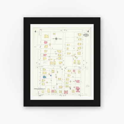 Old map wall art mockup — black gallery frame with white mat — Sanborn Fire Insurance Map from Hickory, Catawba County, North Carolina (1925), Sheet #0004