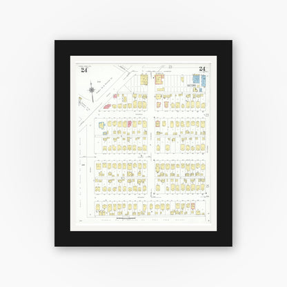 Old map wall art mockup — black gallery frame with white mat — Sanborn Fire Insurance Map from Goose Creek, Harris County, Texas (1939), Sheet #0024
