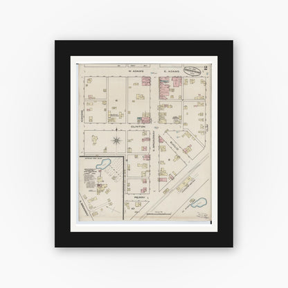 Old map wall art mockup — black gallery frame with white mat — Sanborn Fire Insurance Map from Green Springs, Sandusky And Seneca Counties, Ohio (1885), Sheet #0002