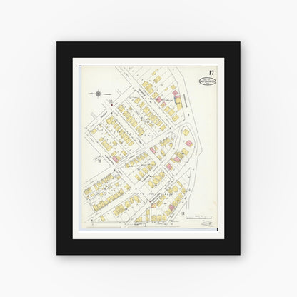 Old map wall art mockup — black gallery frame with white mat — Sanborn Fire Insurance Map from East Liverpool, Columbiana County, Ohio (1913), Sheet #0017