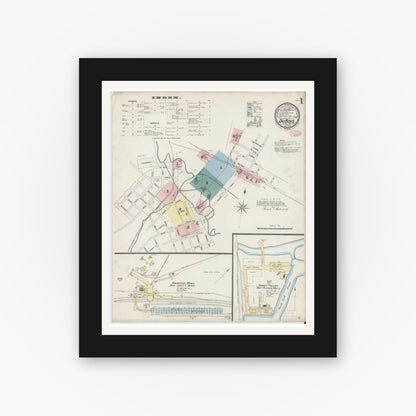Old map wall art mockup — black gallery frame with white mat — Sanborn Fire Insurance Map from Du Bois, Clearfield County, Pennsylvania (1887) - Complete Map Set
