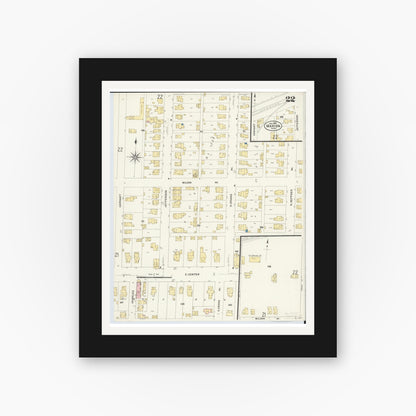 Old map wall art mockup — black gallery frame with white mat — Sanborn Fire Insurance Map from Marion, Marion County, Ohio (1908), Sheet #0022