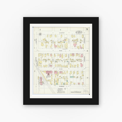 Old map wall art mockup — black gallery frame with white mat — Sanborn Fire Insurance Map from Mount Vernon, Knox County, Ohio (1897), Sheet #0005