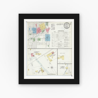 Old map wall art mockup — black gallery frame with white mat — Sanborn Fire Insurance Map from Lapeer, Lapeer County, Michigan (1898), Sheet #0001