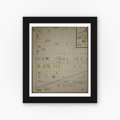 Old map wall art mockup — black gallery frame with white mat — Sanborn Fire Insurance Map from New Jersey Coast, New Jersey Coast, New Jersey (1890), Sheet #0003