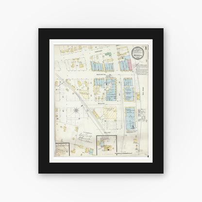 Old map wall art mockup — black gallery frame with white mat — Sanborn Fire Insurance Map from Navasota, Grimes County, Texas (1896) - Complete Map Set