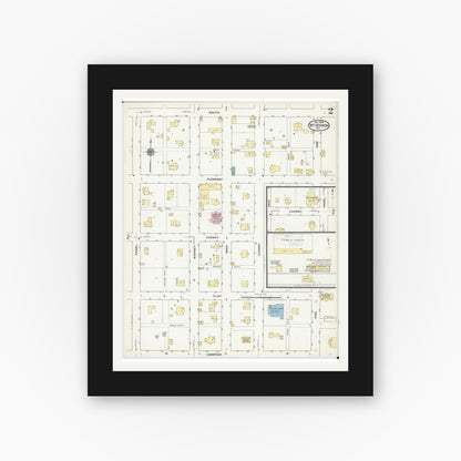 Old map wall art mockup — black gallery frame with white mat — Sanborn Fire Insurance Map from Mount Vernon, Lawrence County, Missouri (1909), Sheet #0002