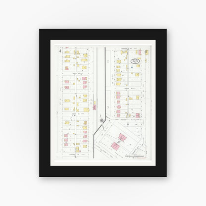 Old map wall art mockup — black gallery frame with white mat — Sanborn Fire Insurance Map from Dupo, Saint Clair County, Illinois (1928), Sheet #0004