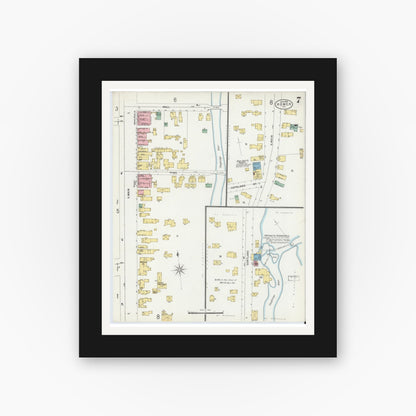 Old map wall art mockup — black gallery frame with white mat — Sanborn Fire Insurance Map from Homer, Cortland County, New York (1898), Sheet #0007