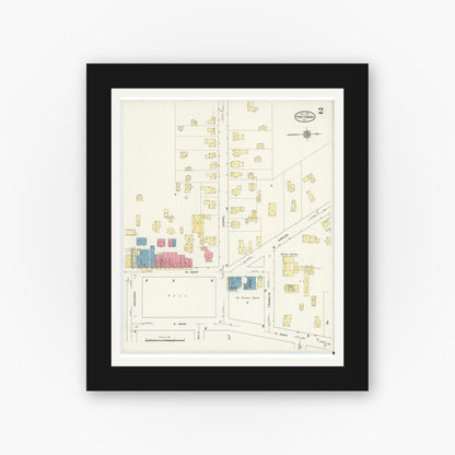 Old map wall art mockup — black gallery frame with white mat — Sanborn Fire Insurance Map from Prattsburgh, Steuben County, New York (1913), Sheet #0002