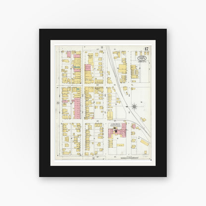 Old map wall art mockup — black gallery frame with white mat — Sanborn Fire Insurance Map from Tampa, Hillsborough County, Florida (1899), Sheet #0017