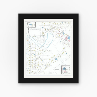 Old map wall art mockup — black gallery frame with white mat — Sanborn Fire Insurance Map from Castalia, Erie County, Ohio (1951), Sheet #0002