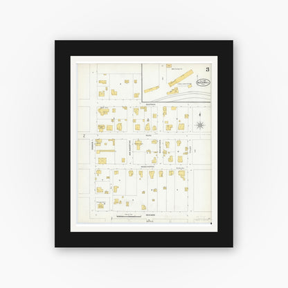 Old map wall art mockup — black gallery frame with white mat — Sanborn Fire Insurance Map from Rockwall, Rockwall County, Texas (1905), Sheet #0003