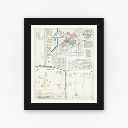 Old map wall art mockup — black gallery frame with white mat — Sanborn Fire Insurance Map from Punta Gorda, Charlotte County, Florida (1914), Sheet #0001