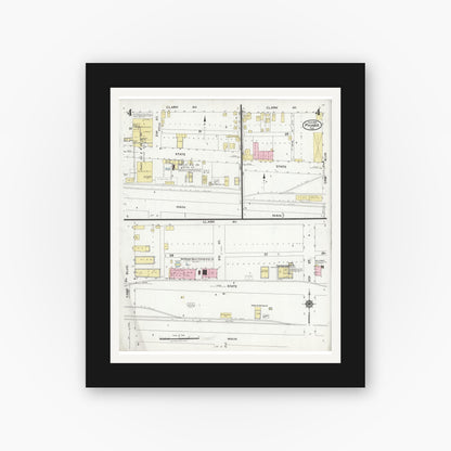 Old map wall art mockup — black gallery frame with white mat — Sanborn Fire Insurance Map from Pharr, Hidalgo County, Texas (1925), Sheet #0004