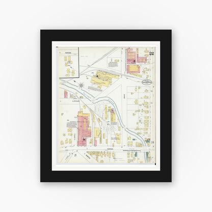 Old map wall art mockup — black gallery frame with white mat — Sanborn Fire Insurance Map from Kalamazoo, Kalamazoo County, Michigan (1902), Sheet #0022