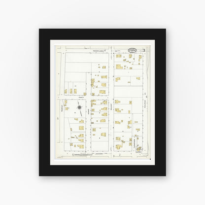 Old map wall art mockup — black gallery frame with white mat — Sanborn Fire Insurance Map from Starke, Bradford County, Florida (1920), Sheet #0003