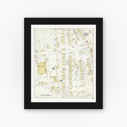 Old map wall art mockup — black gallery frame with white mat — Sanborn Fire Insurance Map from Piqua, Miami County, Ohio (1920), Sheet #0002