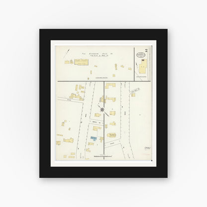 Old map wall art mockup — black gallery frame with white mat — Sanborn Fire Insurance Map from Sheffield, Berkshire County, Massachusetts (1912), Sheet #0002
