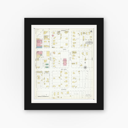 Old map wall art mockup — black gallery frame with white mat — Sanborn Fire Insurance Map from Lake Crystal, Blue Earth County, Minnesota (1908), Sheet #0004