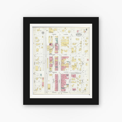 Old map wall art mockup — black gallery frame with white mat — Sanborn Fire Insurance Map from Morrison, Whiteside County, Illinois (1903), Sheet #0002